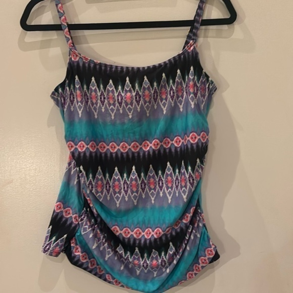 La Blanca Tankini Top Womens size 10  Ruched Side Built in Bra Lined